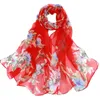 Bufandas 25 # Moda para mujer Impresión de flor de melocotón Bufanda larga suave para mujer Mantón de gasa Slik Ladies ShawlScarves Rona22