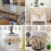 Europe Organza Table Cover Lace Embroidered Round/Rectangle Wedding Tablecloths Furniture Decoration Transparent Yarn Cloth 210724