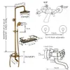 Conjunto de chuveiro antigo Wall Banheiro Banheiro Chuveiro Faucet Chuveiro Latão Spout Swivel Misturador Torneira Sistema de Chuveiro