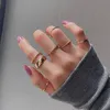 Fashion 7in1 Punk joint Ring Set Geometric Twist Minimalist Jewelry Metal circular golden for women Street dance Accessories