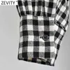 Women Fashion Plaid Print Pleats Shirt Dress Female Chic Puff Sleeve Pockets Casual Business Mini Vestido DS8315 210416