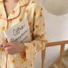 Home Past Koreaanse nachtkleding oranje print pyjama voor vrouwen herfst pijama pyjama lange mouw 2 stuk set PJ's Dropshipping