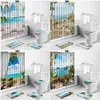 Duş Perdeleri Doğal Manzara Baskı Halı Mediterranean Binası Peyzaj Banyo Dekor Seti kaymaz banyo mat tuvalet halıları