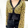 Leopard Sexy Women Sweaters Short V Neck Vintage Mujer Chaqueta Autumn Winter Slim Cardigans Korean 17684 210415