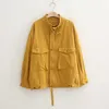 PERHAPS U Women Yellow Green Black Denim Jacket Button Pocket Long Sleeves Turn Down Collar Loose Back Letter Jean Coat C0209 210529