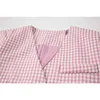 Spring Pink Plaid Blazer V-Neck Cardigan Coat Women Single Breasted Pocket Sweet Stylish Jacket Ins Korean Loose Outerwear 210515