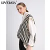 Kobiety Moda Oversized Houndstooth Kamizelka Kamizelka Sweter Bez Rękawów Side Vents Kobiet Kamizelka Chic Topy 210420