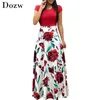 Blomstryck sommar Boho klänning Kvinnor Casual Short Sleeve Patchwork Dress Ladies Elegant Party Klänning Lång Maxi Klänningar Vestidos 210715