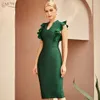 Adyce Verão Mulheres Green Ruffles Midi Bodycon Bandage Dress Sexy V Neck Sem Mangas Noite Club Festa Lady Wrap Vestidos 210608