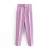 Sale Women candy color pants purple orange beige chic business Trousers female fake zipper pantalones mujer P616 210925