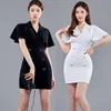 Party Dresses Black Mini Tight Dress One Piece Korean Ladies Lato Sexy Wzburzyć Krótki Rękaw Notched Office Bodycon dla kobiet
