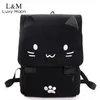 Cute Cat Canvas Plecak Cartoon Haft Plecaki Do Nastoletnich Dziewcząt Tornister Szkolny Fashio Czarny Drukowanie Plecak Mochilas XA69H 210809