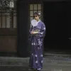 Vrouwen bloem print kimono japanse elegante gewaad paarse japan stijl jurk traditionele kleding sakurale v nek oosterse jurk Aziatische etnische kleding