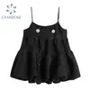 Abito corto nero dolce con cinturino per spaghetti Donna Design stropicciato Abiti drappeggiati vintage senza maniche Spilla chic Abiti eleganti da festa 210417