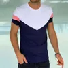 Verão oversized camiseta retalhos roupas masculinas de fitness corpo construção moda magro respirável manga curta277i