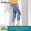 Mujer Kalblänge Hose Sommer Jeans Weibliche Denim Frauen Floral Gestickte Womam Kausale Hohe Taille 210514