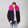 Damesbont faux rose roze zwart katoen mini parka, mode heren casual draagdikte bekleed S-4XL