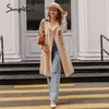 Casual lapel women trench coat Double breasted stitching plaid female long trenches High street style ladies overcoats 210414