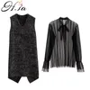 H.SA Printemps Femmes Long Pull et robe Deux pièces Pull Jumpers Bow Tie Lace SweaterSlim Noir Paillettes Robes 210417