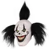 Halloween Evil Laughing Saw Clown Adulte Costume Masque Creepy Killer Joker avec des cheveux noirs Cosplay Huanted House Props