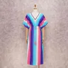 Kaftan Beach Long Poliester Tunika Czeski Luźna Letnia Sukienka Robe Plus Size Kobiety Nosić Swim Siatek Pokrywa Q1232 210420