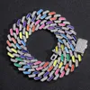 12MM Iced Out Cuban Necklace Link Chain For Women Crystal Neon Colorful Enamel Choker Rainbow CZ Bracelet Jewelry