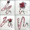 Pendant Necklaces & Pendants Jewelry Catholic Cross Red Stone Long Women Rosary Necklace Drop Delivery 2021 Db9