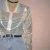 Harajuku verão mulheres jaqueta laser arco-íris symphony holograma mulheres BasicCoat Clear Iridescente Transparente Jaqueta Bombardeiro Provavelmente 210518