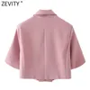 Zevity New Womenファッションノッチカラーダブルブレストショートブレザーコートヴィンテージの女性ビニールメアシッククロップトップCT713 x 0721