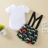 Clothing Sets 2Pcs Baby Boys Summer Clothes Gentleman Suits Short Sleeve Bowtie Romper Tops + Cartoon Suspender Overalls Outfits 0-18M