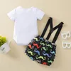 Conjuntos de roupas 2 pcs Baby Boys Summer Roupas Cavalheiro Suits Manga Curta Bowtie Romper Tops + Dos Desenhos Animados Suspender Macacões Equipamentos 0-18m