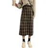 Vintage Plaid Damskie Spódnice Jesień Ołówek Długie Kobieta Ciepłe Grube Mujer Kobiety Zima Wysoka Talia Spódnica Dziewczyny Maxi Midi Plised 210417