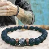 Brins de perles Bracelet pour hommes pierre volcanique naturelle bijoux de poignet faits à la main avec des perles en bois cadeau pour les femmes EA Kent22