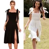 Kobiety Sukienka Split Bez Rękawów Czarne Białe Suknie Vintage Plus Size Sexy Długi Lato 210513