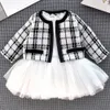 Mudkingdom Autumn Winter Kids Girls Clothes Fashion Pageant Plaid Coat Tutu Dress Outfits Suit Toddler Girl Clothing Set 210615