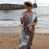 Tuniktryck Rayon Kaftan Beach Dress Badkläder Stor storlek Beachwear Cover Ups Robe Plage saaa de Praia # 210319