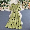 10 kleuren zomer rode v-hals korte mouw bandage taille polka dot jurk vrouwen flare mode kleding elegant vestido 210429