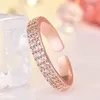 Double Row Cubic Zirconia Ring Band finger Rose Gold Iced Out Adjustable Chunky Rings for Women Men Couple Engagement Wed Fashion Jewelry Will and Sandy