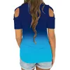 女性のセーター女性Tシャツ審美的なムヤーのカミシテストップスTシャツグラデーション夏半袖ストラップコールドショルダートップROPA Tシャツ