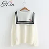 H.SA Femmes et Angleterre Style Bouton Up Bow Knit Veste Casual Blye Cardigans Printemps Outwear Pull Tops 210417