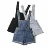 Mignon Denim Salopette Shorts Femmes Casual Sangle Réglable Ourlet Revers Jean Globalement Femmes