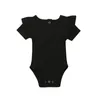 Färger Född Toddler Baby Boy Girl Solid Färg Kortärmad Ruffles O-Neck Romper Jumpsuit Sommar Outfits för 0-24m Jumpsuits