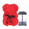 День Святого Валентина подарок красный розовый белый тедди роза медведь 25см с коробкой искусственный PE цветок для подруги жена присутствующая свадебный декор 210624