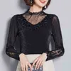 Hollow Sexy Mesh Ladies Tops Autumn Winter Fashion Long sleeve Women Shirt Floral Pullover Elegant Blouses Blusas 6915 50 210512
