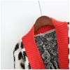 Öppna stygn leopard casual cardigan mode lång tröja och röd gul överdimensionerad stickad jacka ut kappa 210922
