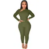 Women's Two Piece Pants Fitness Lounge Wear Solid Tracksuit Women Casual SpotyCrew Neck Crop Top + Pencil Set Jogging Femme Suits