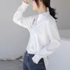 Arrivée Printemps Automne Corée Mode Femmes Lâche Soie Satin Vintage Chemises tout assorti Casual Chemisier Blanc Dames Tops S438 210512