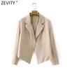 Zevity femmes mode couleur unie col cranté irrégulière court Blazer manteau Vintage femme un bouton survêtement Chic hauts CT712 X0721