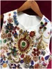 European and American women's summer 2021 new Sleeveless heavy stitching beads Court print jacquard Fashionable dress