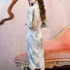 Velvet Cheongsam Młoda dziewczyna chiński styl retro ulepszona wersja mała sukienka średniej długości jesień i zimowe sukienki